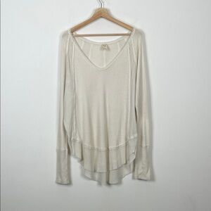 We The Free People Thermal Waffle Knit Oversized Cream Women's L Lagenlook Top